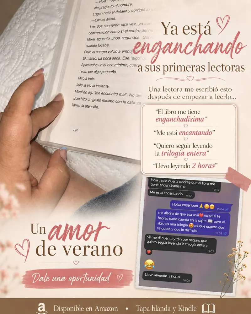 Ya está enganchando a sus primeras lectoras: el libro me tiene enganchadísima, me está encantando, quiero seguir leyendo la trilogía entera, llevo leyendo dos horas.